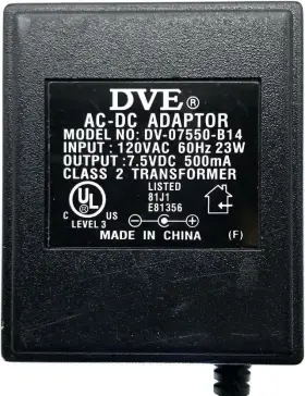 Dv-07550-b14 Dve Ac/dc Adaptor 7.5v 500ma Power Supply Class 2 Transformer Oem