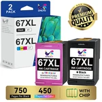 67XL Ink Cartridge For Hp Deskjet 2700 2755E 4100E 4155E Envy 6000 6452E Printer New. Price: $31.87.