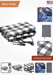 Warmth On-the-go: Black Plaid 12V Heated Blanket For Cars & Outdoor Adventures New. Price: $9.75.